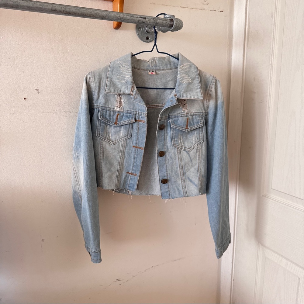 Light Blue Cropped Denim Jacket